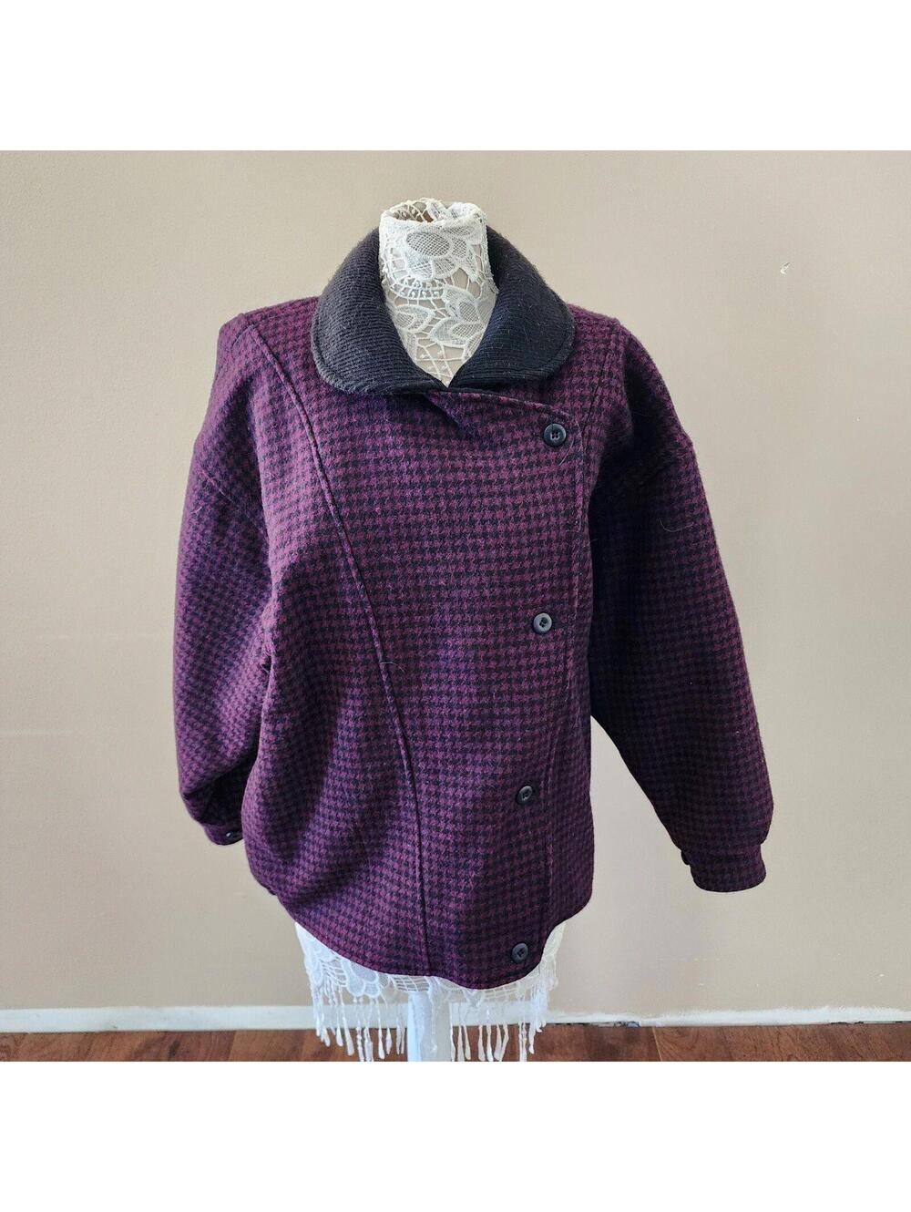 Vintage Woolrich Women’s Purple Black Houndstooth Jacket Coat Large